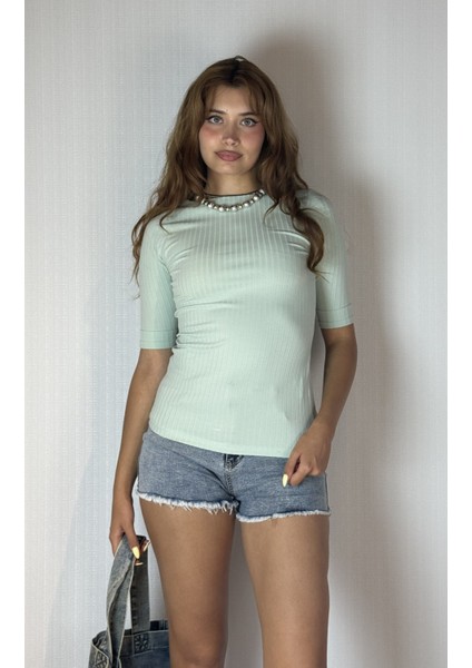 Kadın Kayık Yaka Yarım Kol Fitilli Bluz fırsatları