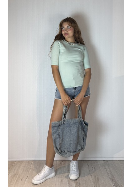 Kadın Kayık Yaka Yarım Kol Fitilli Bluz indirimleri