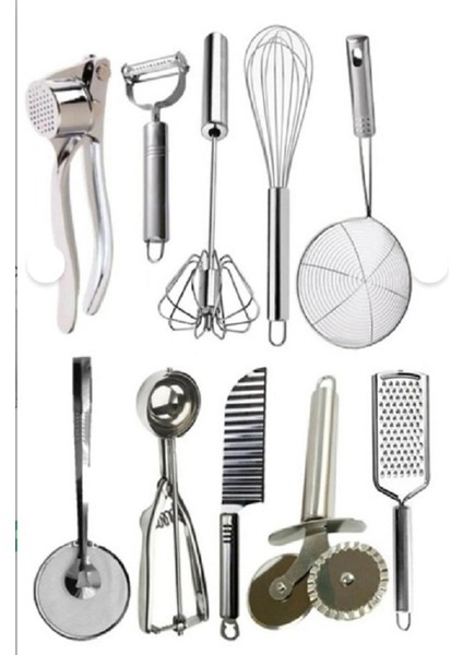 Çelik 10 Parça Lüx Yemek Hazırlık Pratik Mutfak Çeyiz Pratik Mutfak Hazırlık Seti