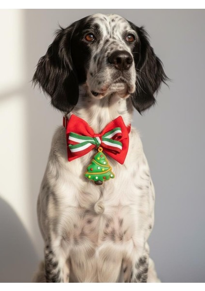 Yılbaşı Agaçı Köpek Papyon Tasması | Kırmızı Fiyonk Boyun Aksesuarı | Noel Temalı Köpek Süsü | Orta ve Büyük Irklar Için indirimleri