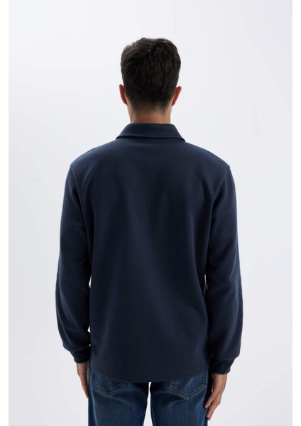 Regular Fit Polo Yaka Yarım Fermuarlı Basic Düz Sweatshirt D2279AX24AU