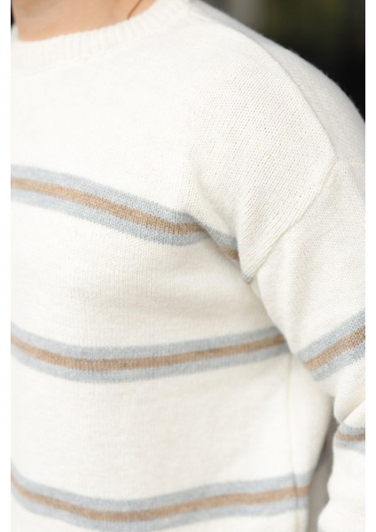 Kemik Rengi Çizgili Triko Erkek Kazak E7457 modelleri