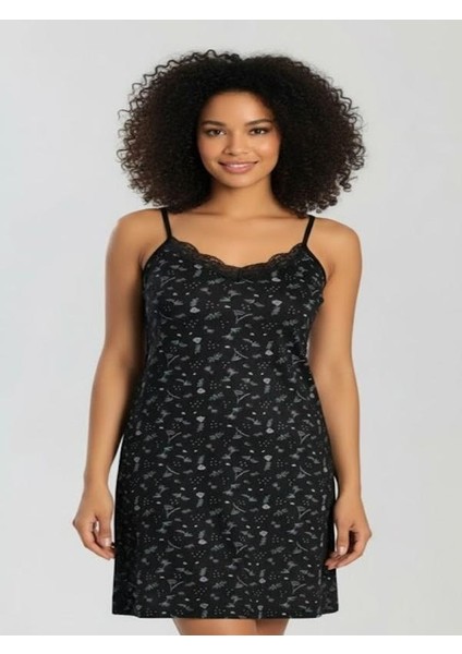 Doğal Rahat Kadın Gecelik – Ince Askılı, Dantel Yaka, Desenli Yumuşak Kumaş fiyatları