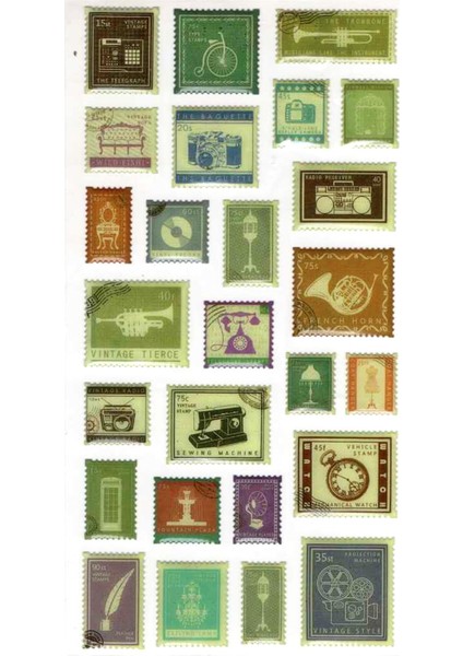 Vintage Sticker Pul Retro Style Kabartmalı Stiker Çıkartma Etiket 9X17 cm - Mektup Pulu
