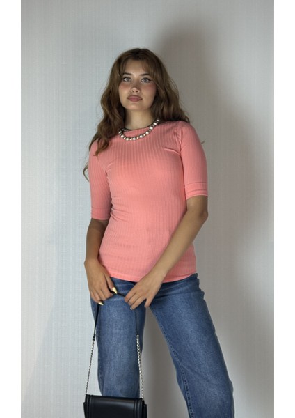 Kadın Kayık Yaka Yarım Kol Fitilli Bluz modelleri