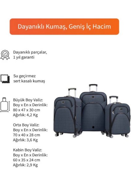 3'lü Valiz Seti 4 Teker Kumaş Valiz Lüx fiyatları