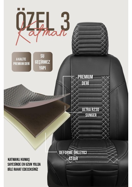 Nissan Country Uyumlu Deri Oto Koltuk Kılıfı 5 Li Tam Set Revo Siyah-Beyaz modelleri