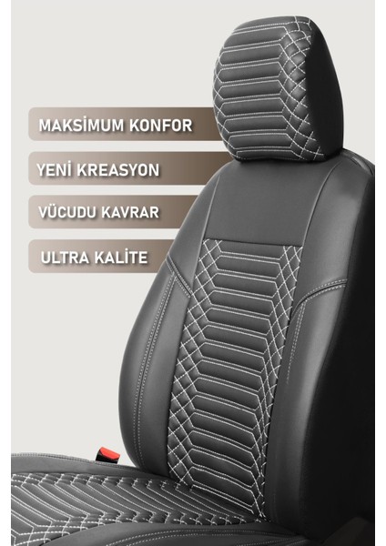 Nissan Country Uyumlu Deri Oto Koltuk Kılıfı 5 Li Tam Set Revo Siyah-Beyaz fırsatları