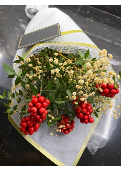 Kokina Şans Çiçeği Cipso Aranjmanlı Beyaz Buket (6 Dal)-Yılbaşı Çiçeği -Şans Çiceği Cipso fırsatları