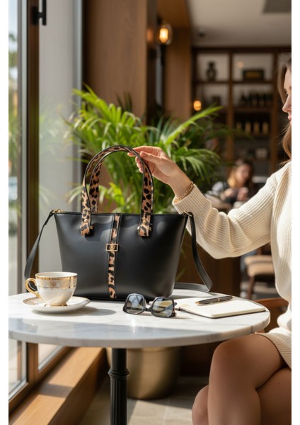 Kadın Leopar Şerit Detaylı Askılı El Omuz Çantası modelleri