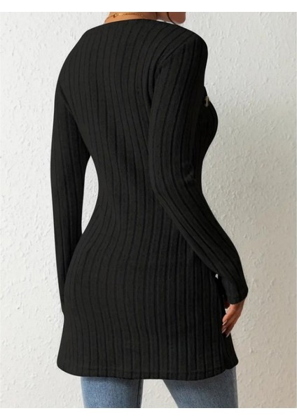 Kadın Uzun Kollu Derin Kare Yaka Düğme Detay Şardonlu Kaşkorse Kruvaze Bluz indirimleri