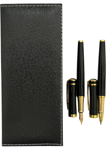 Şık Hediye Kutulu Premium Kalem Seti – Siyah Metal Gövdeli Dolma ve Roller Kalem – Altın Detaylı fiyatları