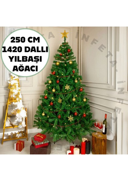 Büyük Yılbaşı Çam Ağacı 250 cm 1420 Gür Dal Demir Ayaklı ve Gövdeli Yılbaşı Ağacı