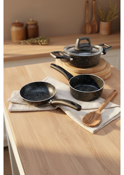 Sakura 4 Parça Tencere Seti Siyah