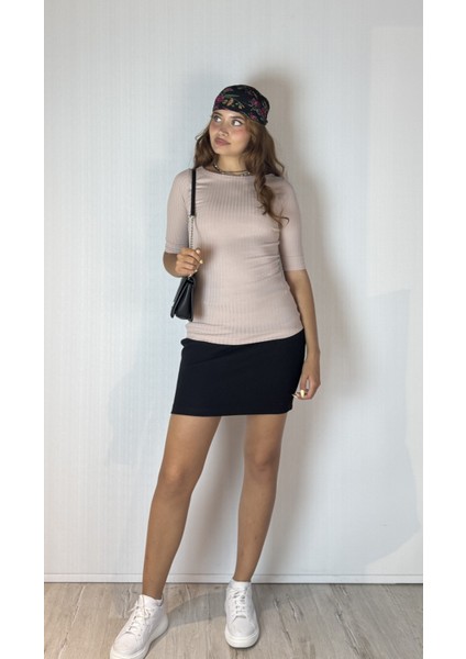 Kadın Kayık Yaka Yarım Kol Fitilli Bluz modelleri