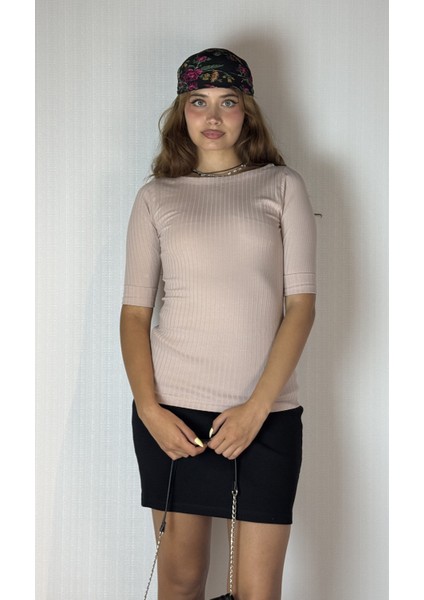 Kadın Kayık Yaka Yarım Kol Fitilli Bluz fırsatları