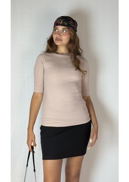 Kadın Kayık Yaka Yarım Kol Fitilli Bluz indirimleri