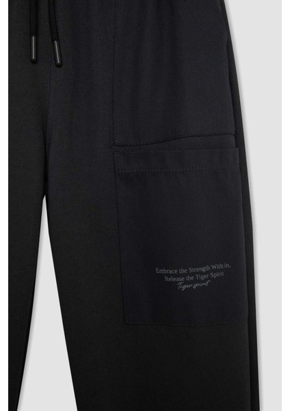 Erkek Çocuk Baskılı Beli Paçası Lastikli Cepli Jogger Eşofman Altı