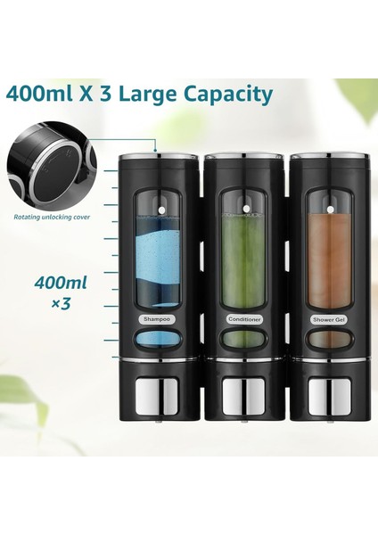 Dln Shop 3 Adet Siyah 400ML Manuel Şampuan Sıvı Banyo Mutfak Lavabo Oteller El Dezenfektanı Sabunluk D-52 indirimleri