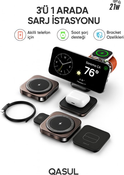21W Magsafe Uyumlu Apple Watch iPhone Airpods Kablosuz Wireless Şarj Aleti Cihazı