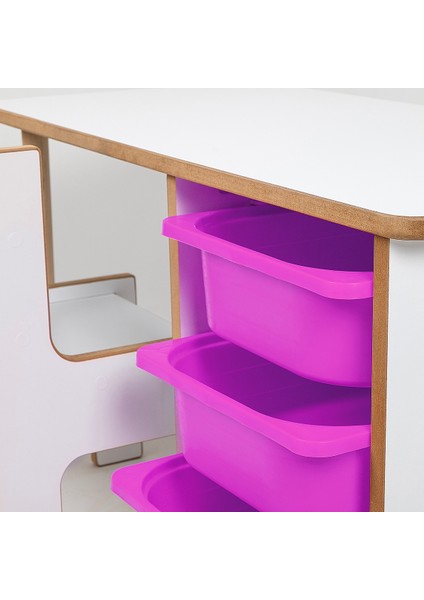 3 Çekmeceli Çocuk Etkinlik Masası - Beyaz Mdf - Lila Çekmeceli - 18MM 1.sınıf Mdf modelleri
