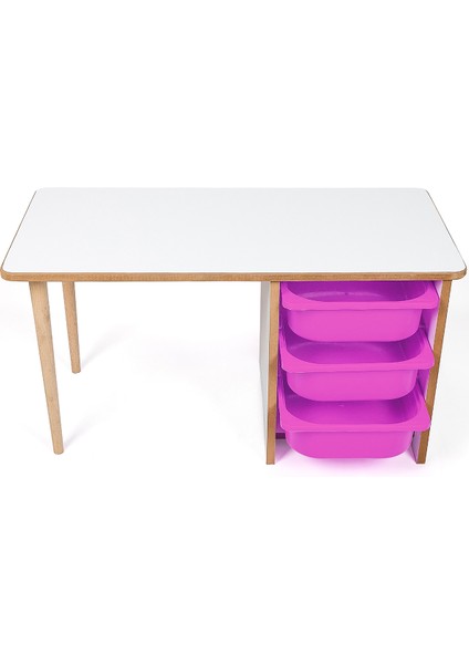 3 Çekmeceli Çocuk Etkinlik Masası - Beyaz Mdf - Lila Çekmeceli - 18MM 1.sınıf Mdf fırsatları