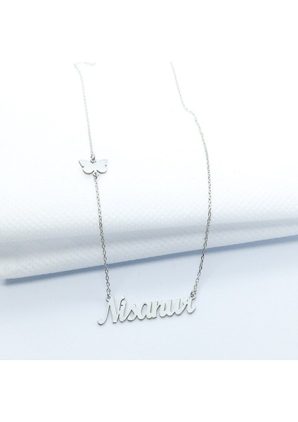 Kelebekli Isim Kolye Gümüş Kişiye Özel