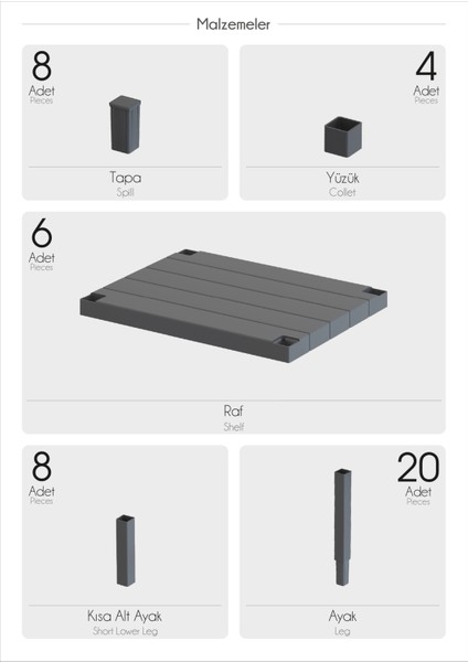 Ombeg Modüler Raf, Çok Amaçlı 6 Bölmeli Raf Ünitesi, 6 Raflı Organizer