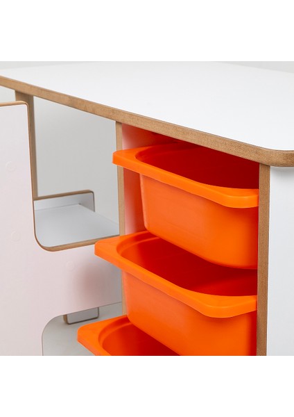 3 Çekmeceli Çocuk Etkinlik Masası - Beyaz Mdf - Turuncu Çekmeceli - 18MM 1.sınıf Mdf fiyatları