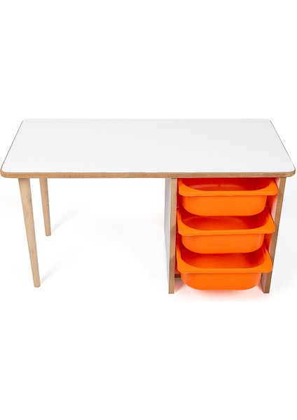 3 Çekmeceli Çocuk Etkinlik Masası - Beyaz Mdf - Turuncu Çekmeceli - 18MM 1.sınıf Mdf fırsatları