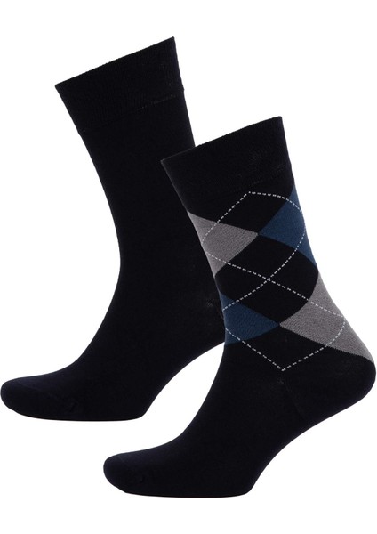 Erkek Dikişsiz Baklava Desenli Ultra Soft 2'li Bambu Premium Uzun Çorap
