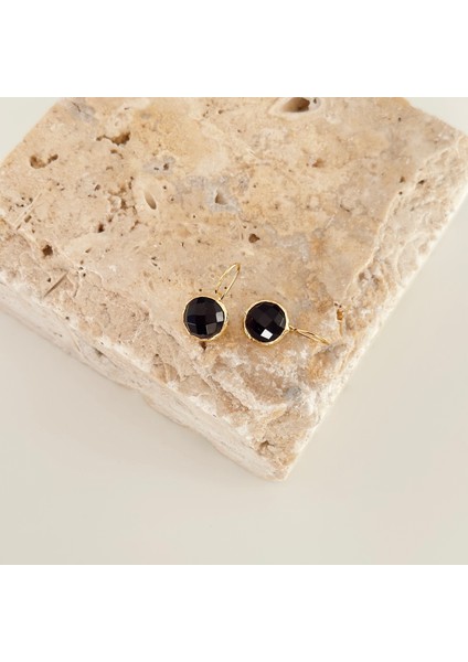 Siyah Oniks Yuvarlak Doğal Taş Küpe fiyatları