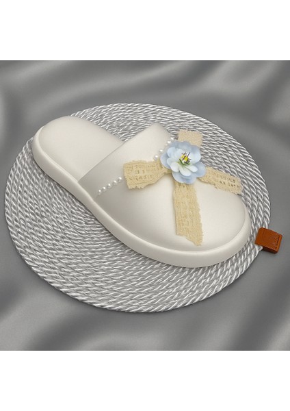 Tasarım Lohusa Seti Mavi Yapay Çiçekli Dantel Detaylı Taç Terlik Seti fiyatları