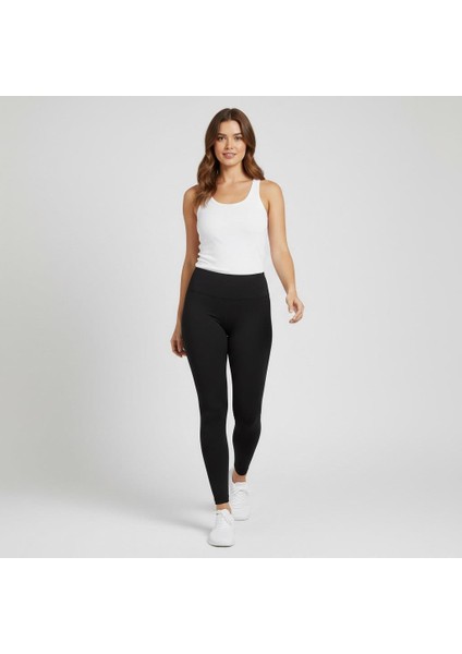 Kadın Yanı Dikişsiz Yüksek Bel Siyah Renk Basic Tayt