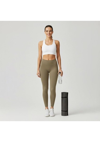 Kadın Yanı Dikişsiz Yüksek Bel Haki Renk Basic Tayt