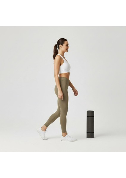 Kadın Yanı Dikişsiz Yüksek Bel Haki Renk Basic Tayt fırsatları
