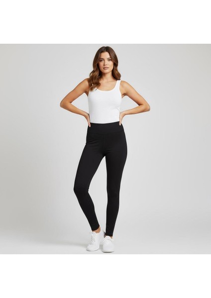 Kadın Yanı Dikişsiz Yüksek Bel Siyah Renk Basic Tayt fırsatları