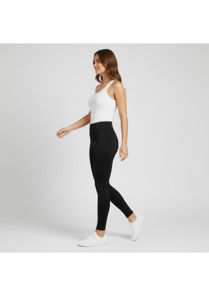 Kadın Yanı Dikişsiz Yüksek Bel Siyah Renk Basic Tayt indirimleri