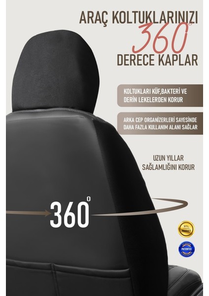 Opel Astra H Sedan Uyumlu Deri Oto Koltuk Kılıfı 5 Li Tam Set Revo Siyah fırsatları