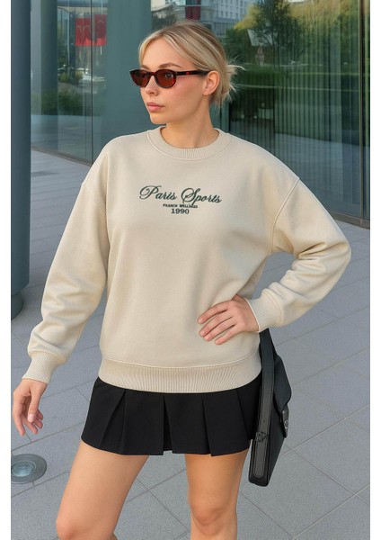 Nakışlı Bej Kadın Sweatshirt 25K0409K1