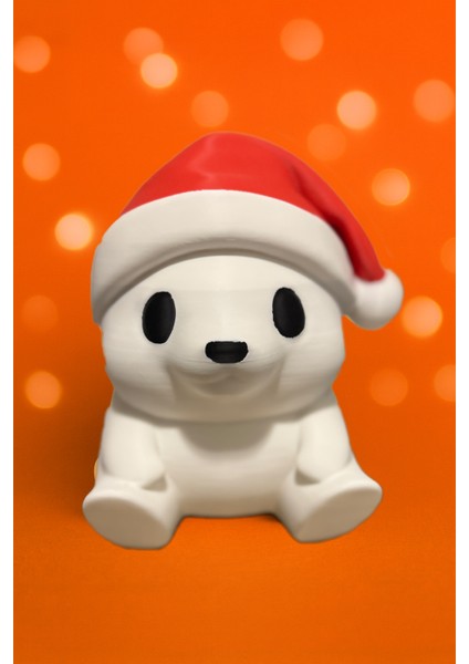 Noel Şapkalı Oturan Kutup Ayısı Dekoru –bioplastik Yılbaşı Süs Objeleri