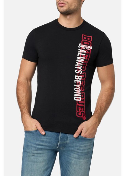 Round Neck Black T-Shirt With Graphic Black-Red