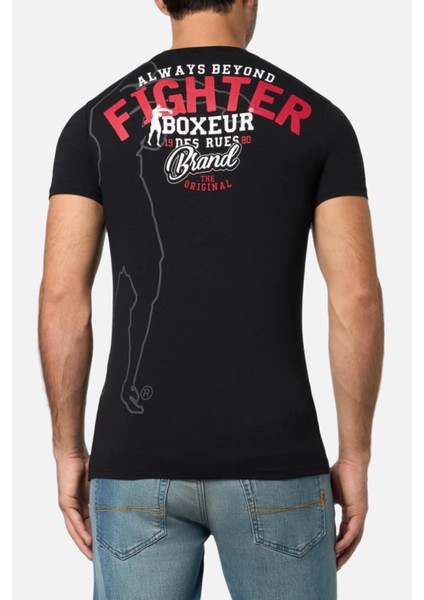 Round Neck Black T-Shirt With Graphic Black-Red fiyatları