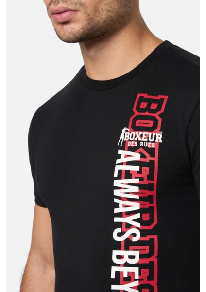 Round Neck Black T-Shirt With Graphic Black-Red modelleri