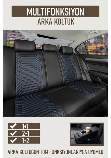 Opel Astra H Sedan Uyumlu Deri Oto Koltuk Kılıfı 5 Li Tam Set Revo Siyah-Mavi fiyatları