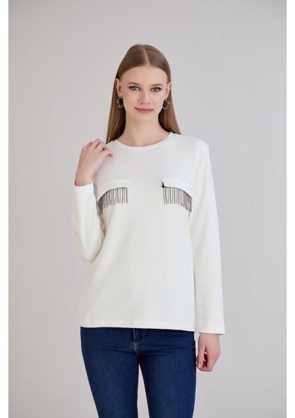 Cebi Taşlı Bisiklet Yaka Modal Penye Ekru fiyatları