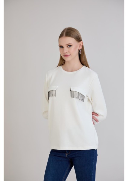 Cebi Taşlı Bisiklet Yaka Modal Penye Ekru modelleri