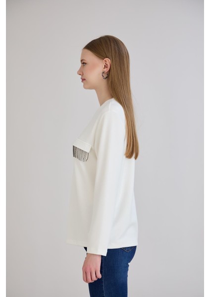 Cebi Taşlı Bisiklet Yaka Modal Penye Ekru fırsatları