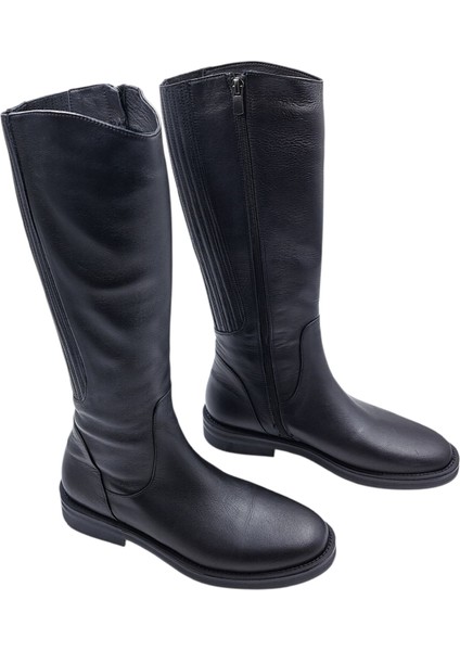 SV672 Hakiki Deri Arkadan Lastikli Siyah Kadın Çizme fiyatları