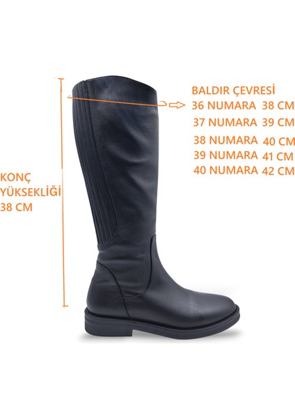 SV672 Hakiki Deri Arkadan Lastikli Siyah Kadın Çizme modelleri